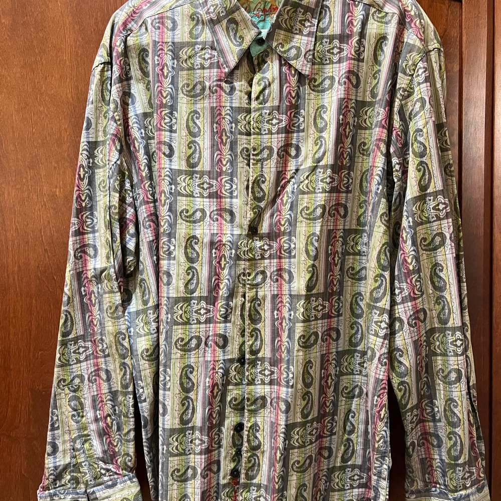 Robert Graham Striped Paisley Shirt - Green, Red, Blue